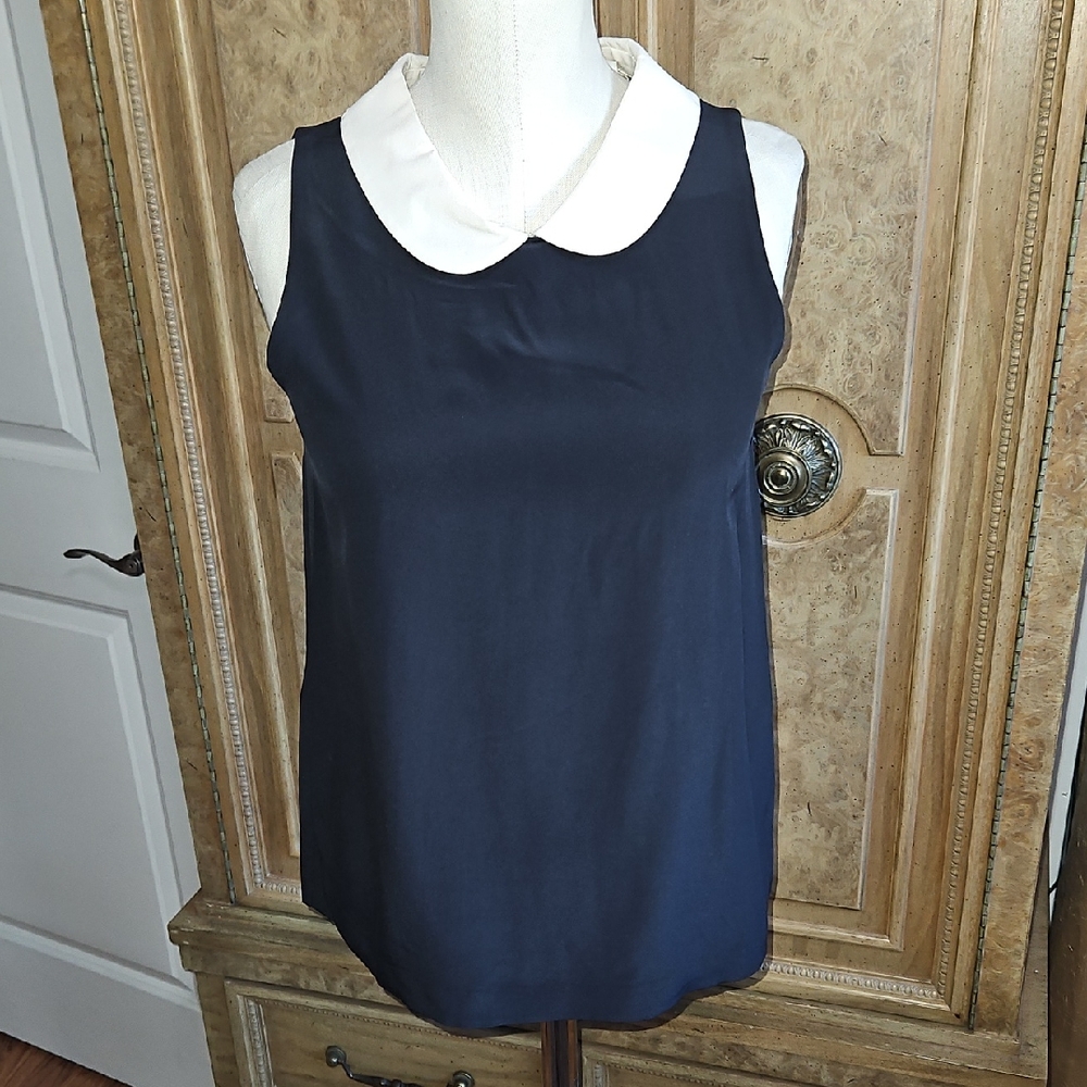 kate spade Black Silk Sleeveless Camisole with White Peter Pan Collar